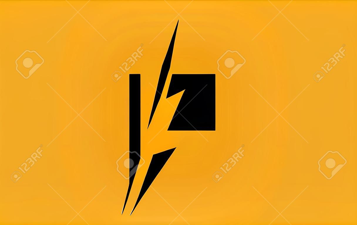 F black yellow alphabet letter logo icon. Electric lightning design for power or energy company
