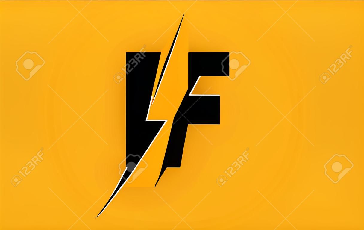 전력 또는 에너지 회사를 위한 F 검정색 노란색 알파벳 문자 로고 아이콘 전기 번개 디자인