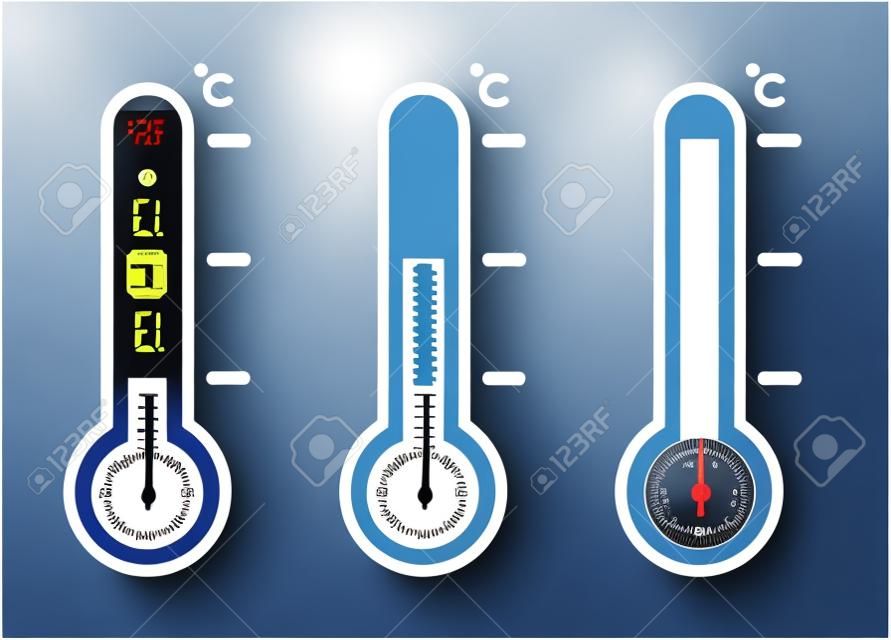 Icono de termómetro y temperatura caliente o frío