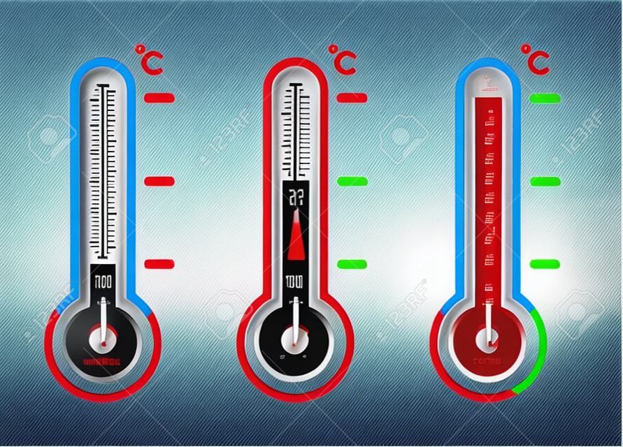 Icono de termómetro y temperatura caliente o frío