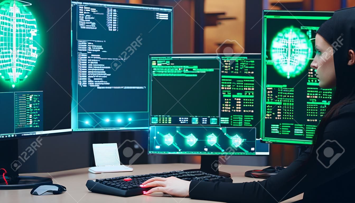 Organized female hacker and her team stealing information from government server using super computers.