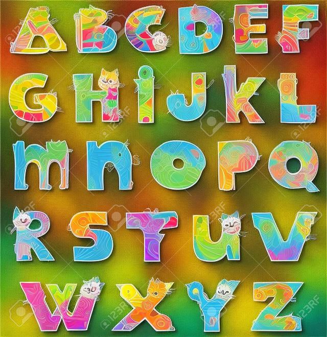 다채로운 재미 있은 고양이 알파벳