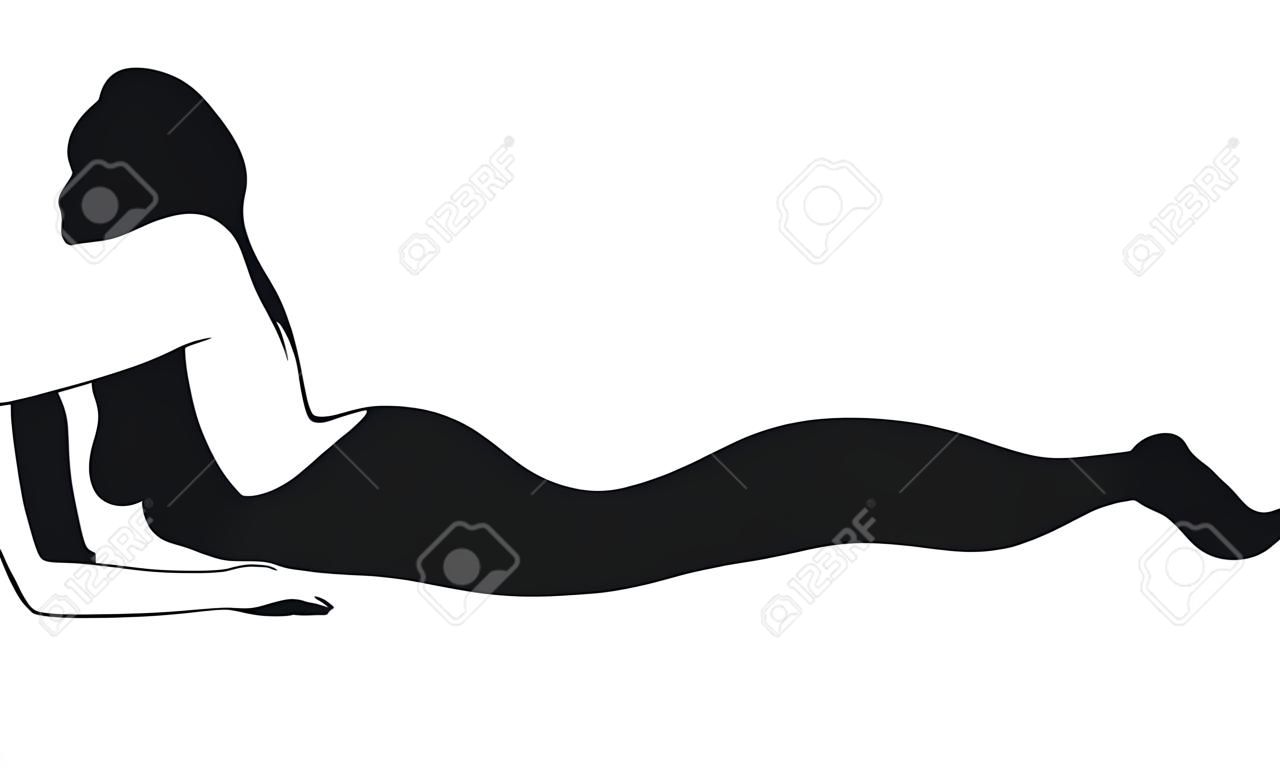 Vecto иллюстрации женщина силуэт русалки укладки на белом фоне