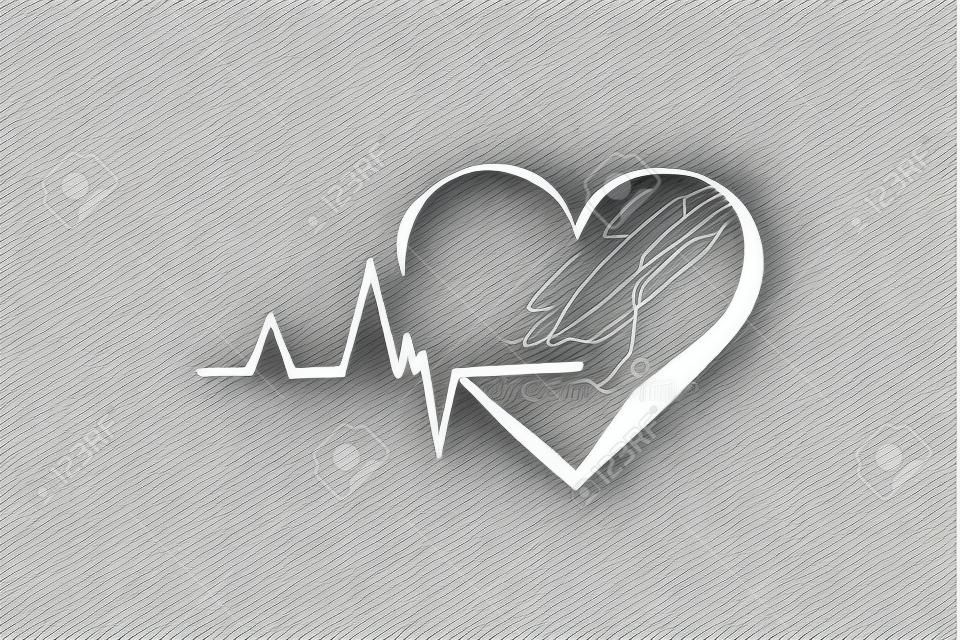 Gesundheit, Herz, Pflege, Herzschlag, Kardiogramm-Konzept. Handgezeichnetes Herz als Symbol der Gesundheitskonzeptskizze. Isolierte Vektor-Illustration.