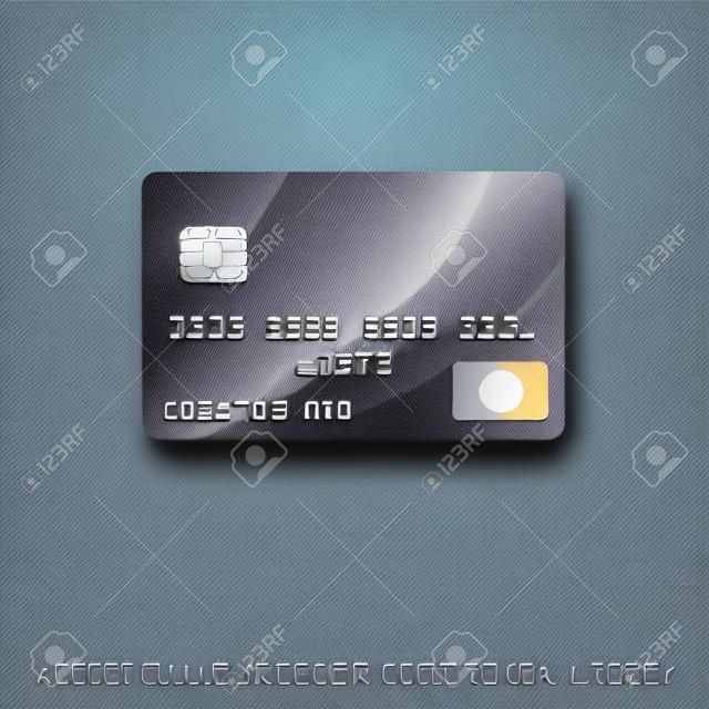 银色信用卡图标矢量插图与额外的信用卡字体