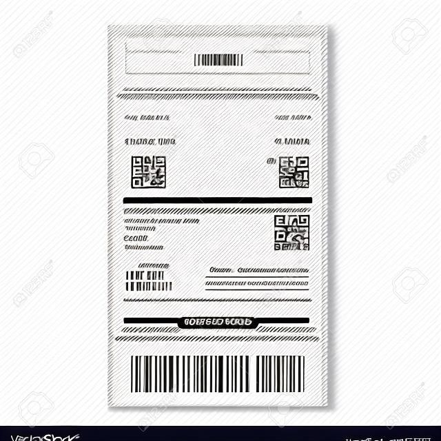 Realistic paper shop receipt with bar code. Vector shop terminal or atm bill on white background.