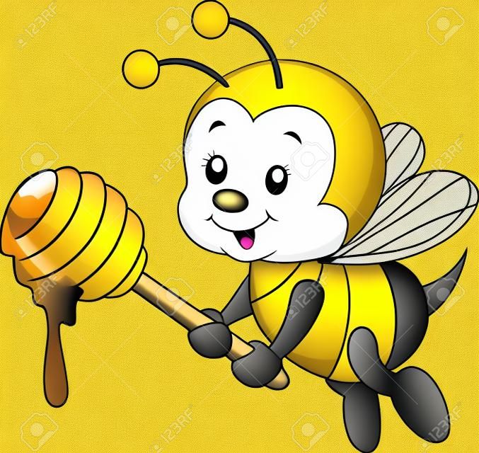 illustration of Cartoon bee holding honey