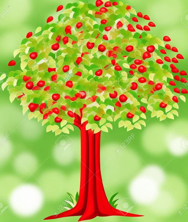 고립 된 빨간 사과의 전체 녹색 사과 나무