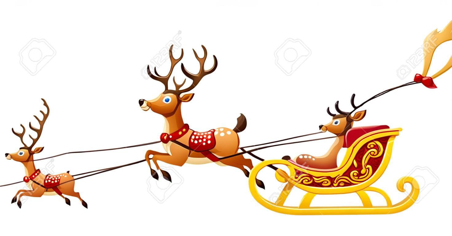 illustration of Santa Claus rides reindeer sleigh on Christmas
