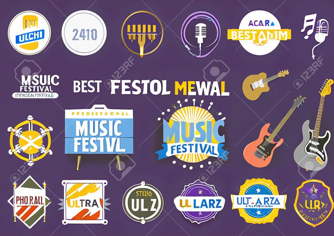 Illustrazione di vettore di intrattenimento del distintivo di logo di festival di musica.