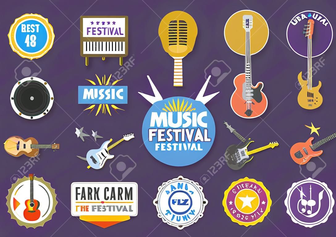 Ilustración de vector de entretenimiento de insignia de festival de música.