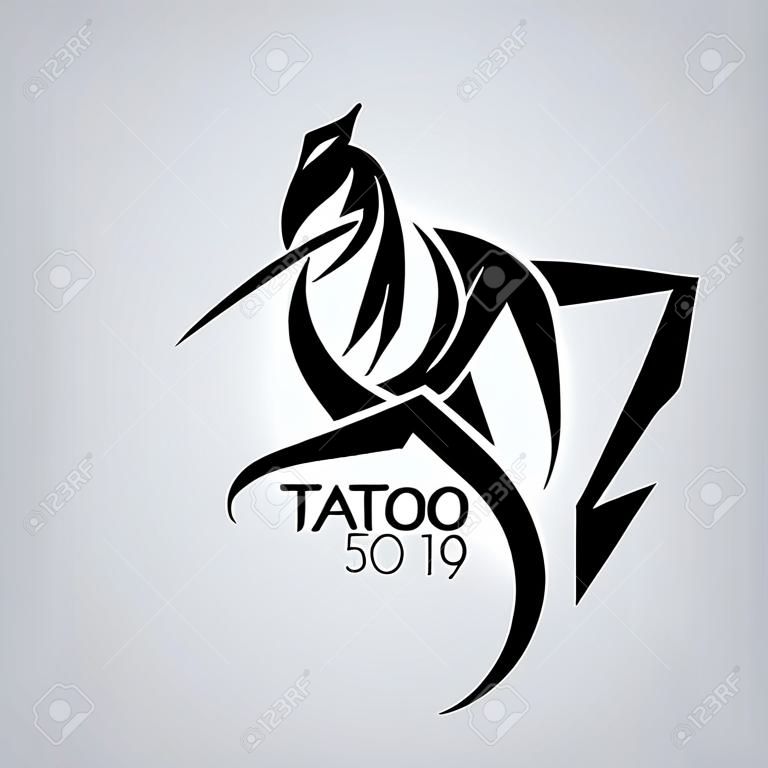 Vector image of a praying mantis style tribal tattoo. Black and white contrast intersection of sharp lines.
