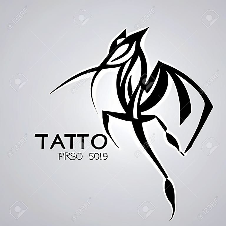 Vector image of a praying mantis style tribal tattoo. Black and white contrast intersection of sharp lines.