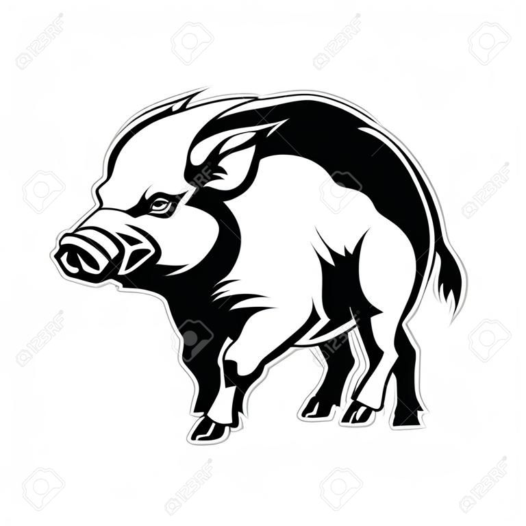Vektorzeichnung Silhouette eines Wildschweins, ein Wildschwein mit einem wütenden Gesicht mit Krücken