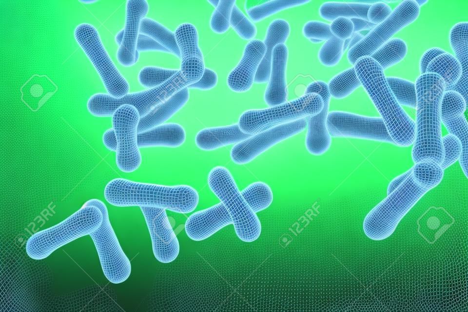 Microscopic illustration of Corynebacterium diphtheriae, Gram-positive rod-shaped bacterium which causes respiratory infection diphtheria. 3D illustration