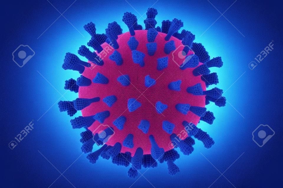 Respiratory syncytial virus, 3D illustration which shows structure of virus of two types of surface spikes. One of viruses which causes common cold