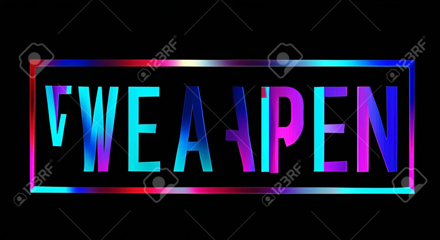 we are open Colorful Paper Title Text Icon on black background