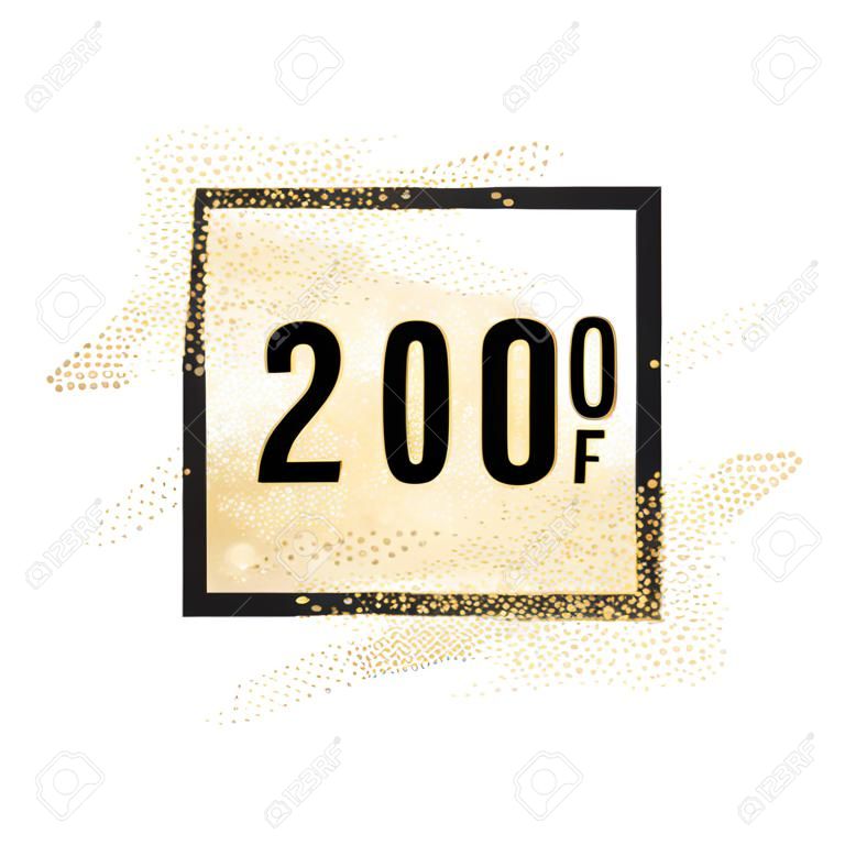 20 percent off discount promotion tag. Promo sale label. New Year, Christmas offer. Gold sale background for flyer, poster, shopping, card, web, header. Vector gold glittering illustration