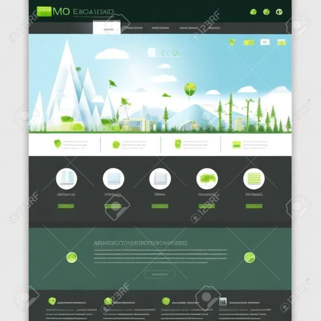 Modelo de site Eco moderno com ilustração de paisagem eco plana