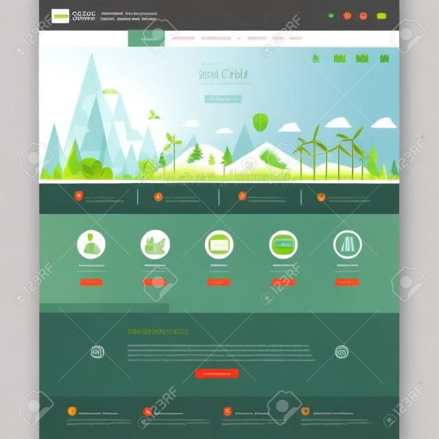 Modern Eco website template with flat eco landscape illustration