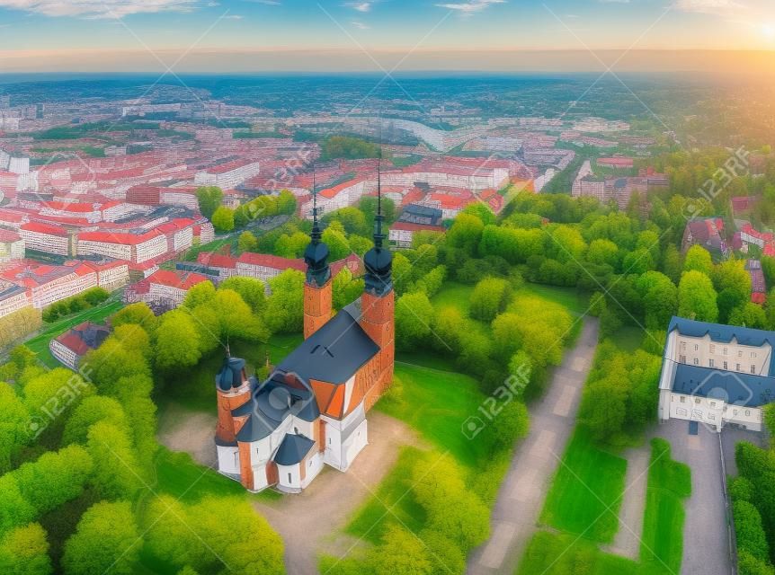 City panorama with church and park in Poland - Augustow