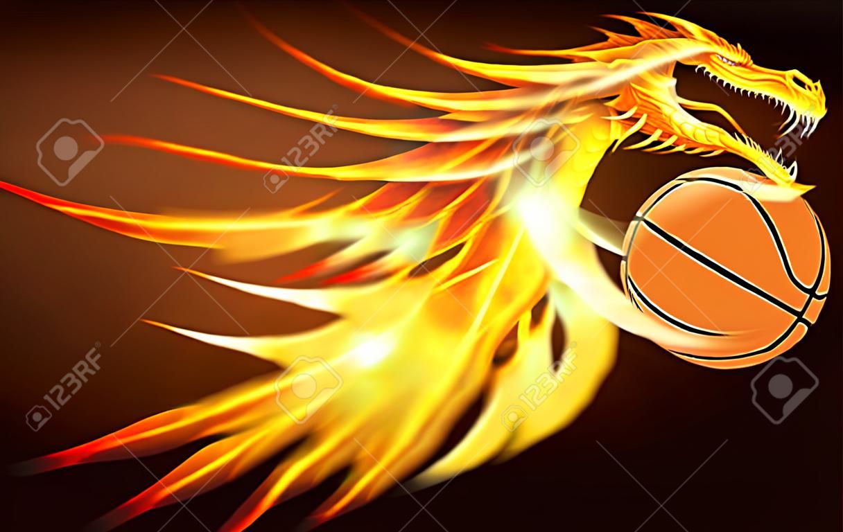 vector illustration of a fiery dragon with a basketball