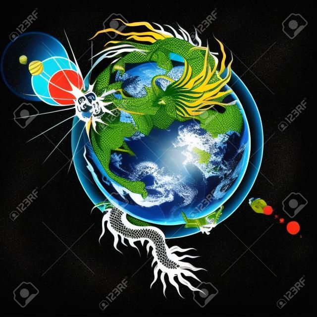 векторные иллюстрации китайский дракон холдинг планета Земля