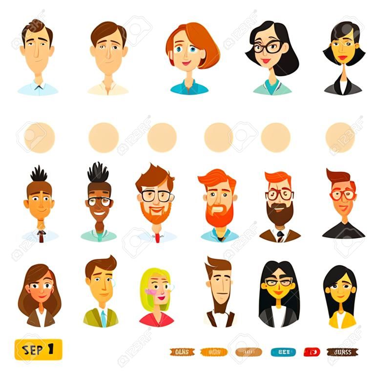 Cartoon business people avatars set. EPS 10