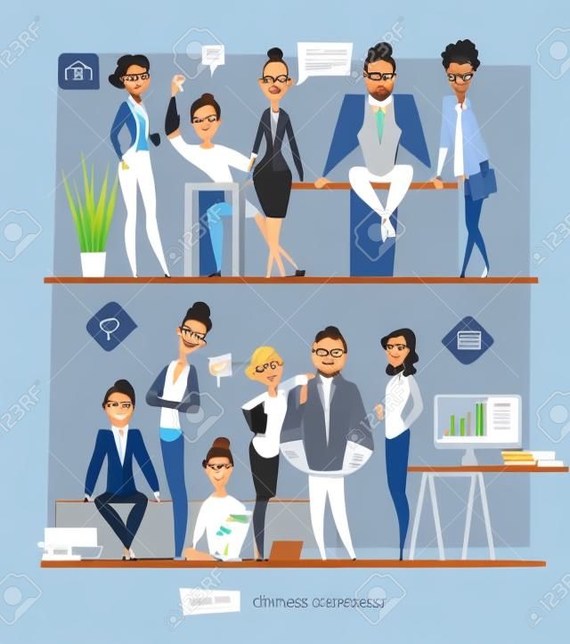 Business characters scene. Teamwork in modern business office
