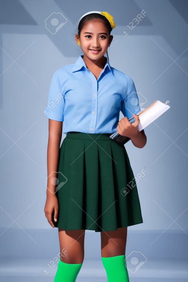 Posing Youthful Minority Girl Student Wearing Skirt