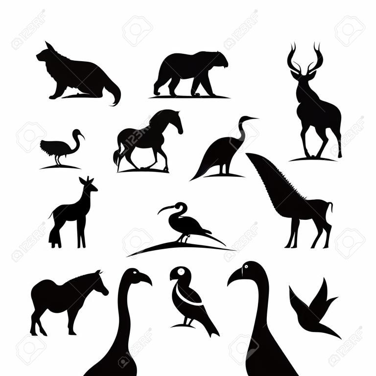 animales establecer logo vector silueta sobre fondo blanco