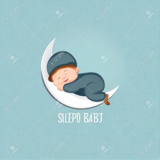 Modello di disegno del logo del bambino sveglio che dorme Vettore Premium