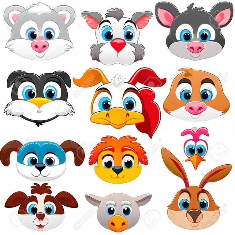 Conjunto de coleção de cabeça de animal de desenhos animados