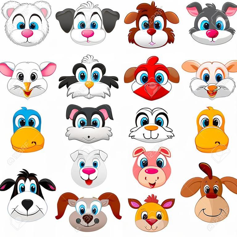 Conjunto de coleção de cabeça de animal de desenhos animados