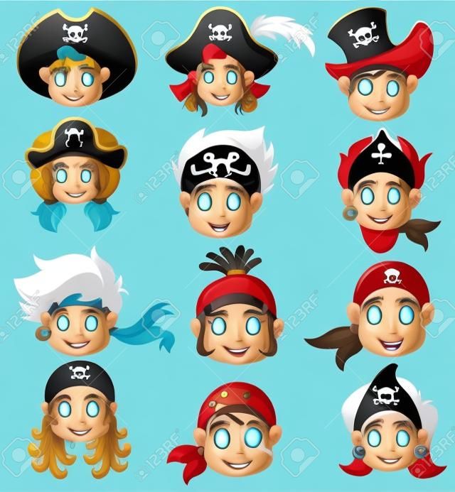 ensemble dessin animé tête de pirate