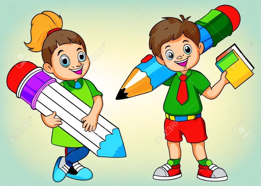 Vector illustratie van cartoon kinderen met een potlood