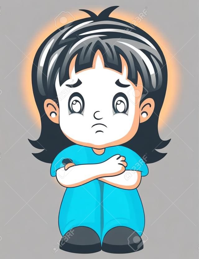Vector illustration of Sad girl cartoon sitting alone