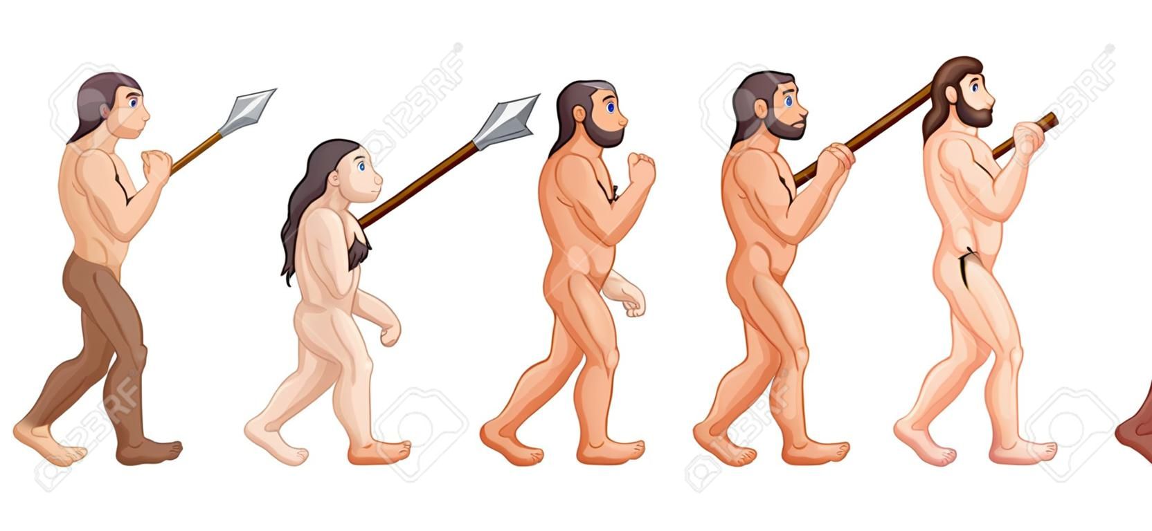 卡通人類進化的矢量圖