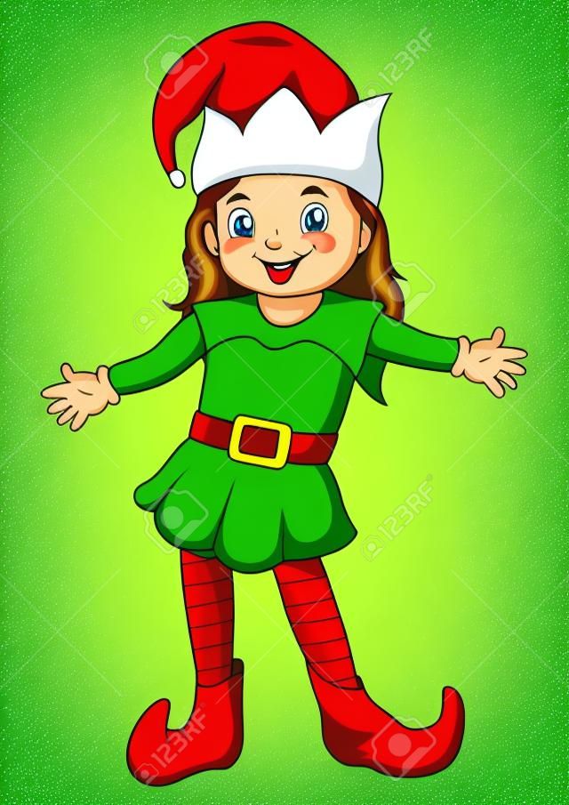 Wektorowa ilustracja kreskówka prezentujący elf świąteczny