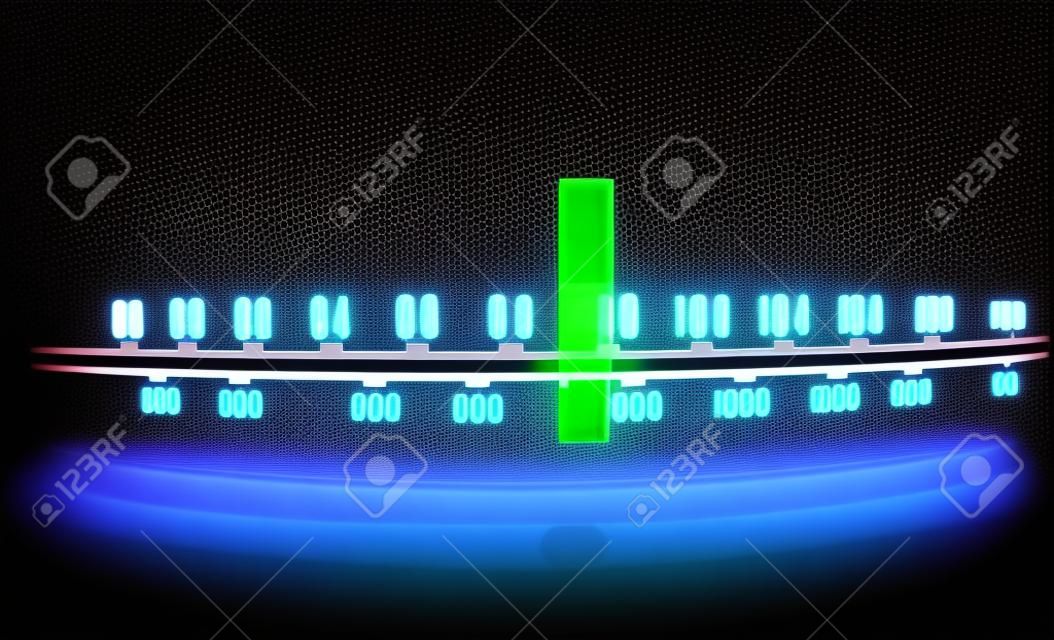 eine glühende Radio mit dem Marker Durchlaufen der verschiedenen Stationen und Frequenzen