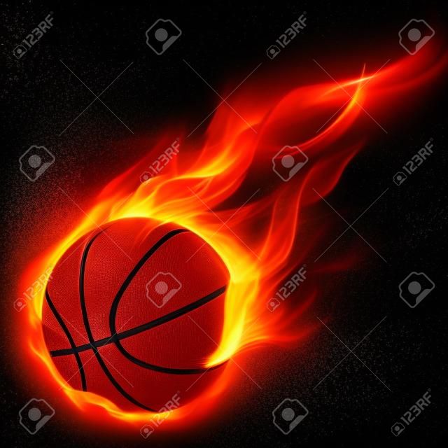 Basketball auf Feuer fliegen. Abbildung auf schwarzem Hintergrund