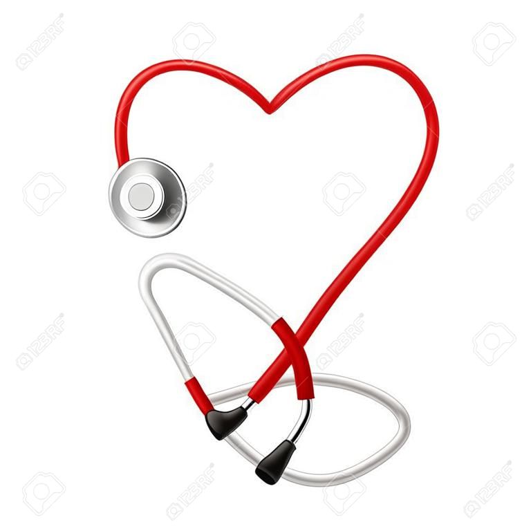 Estetoscopio símbolo del corazón. Ilustración sobre fondo blanco