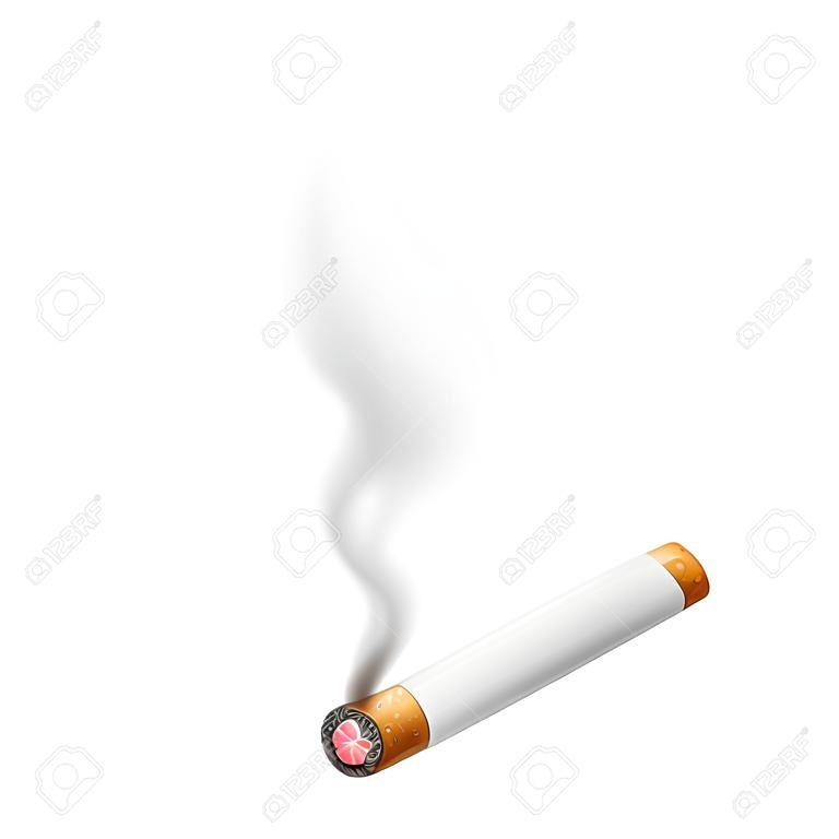 現実的な燃えているタバコ。白い背景の上の図