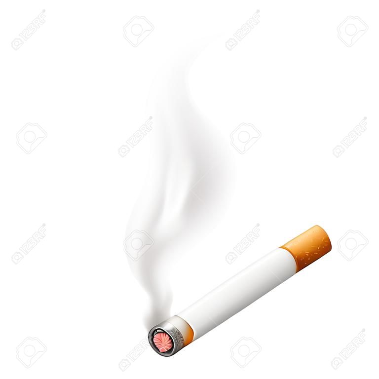 Sigaretta accesa realistico. Illustrazione su sfondo bianco