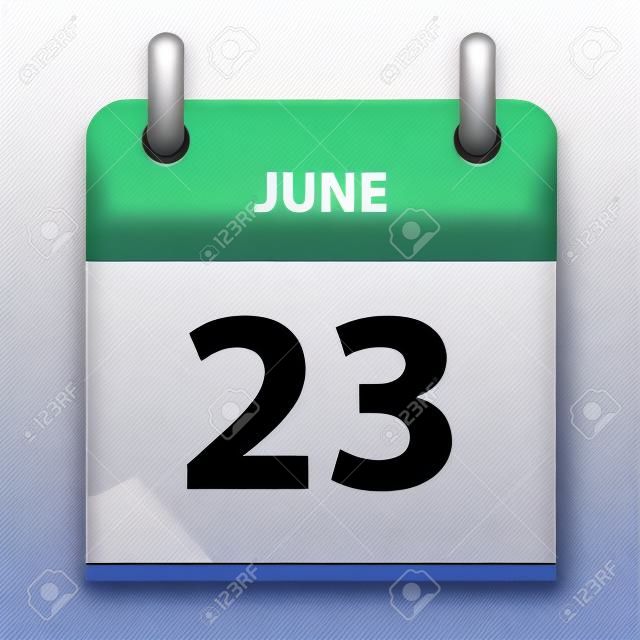 Vinte e três de junho no ícone do calendário no fundo branco