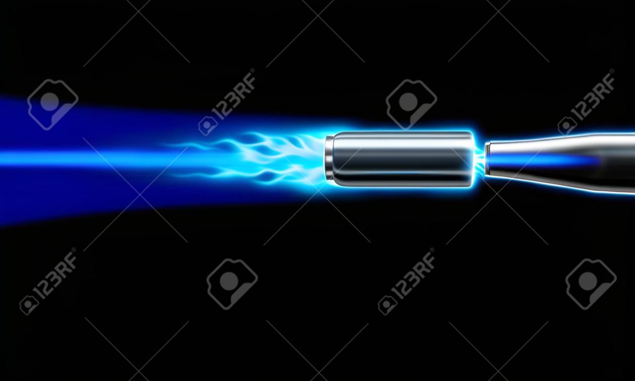 Déplacement Bleu Tir Bullet Gun Fiery. Illustration sur fond noir