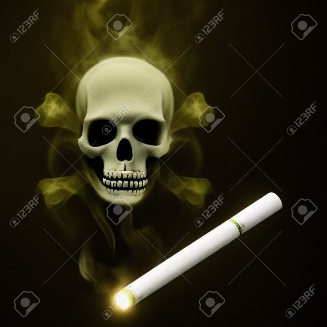 Scull humana aparece en humo del cigarrillo sobre negro