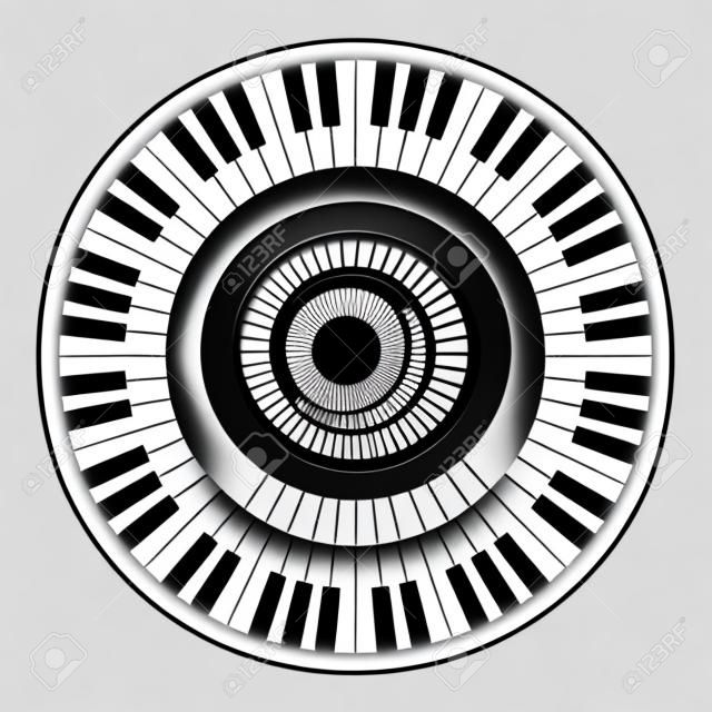 Teclas de piano. Ilustração circular, para design criativo em preto