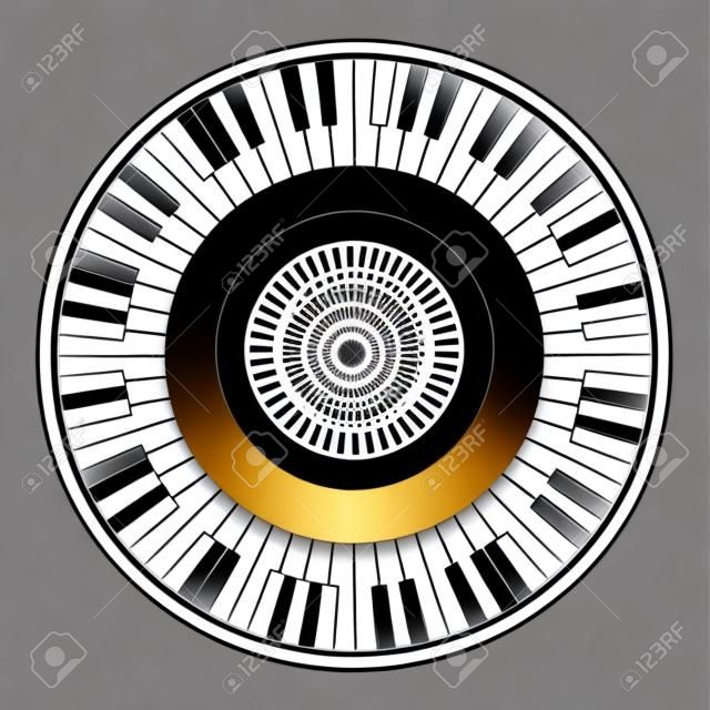 Pianotoetsen. Circulaire illustratie, voor creatief design op zwart