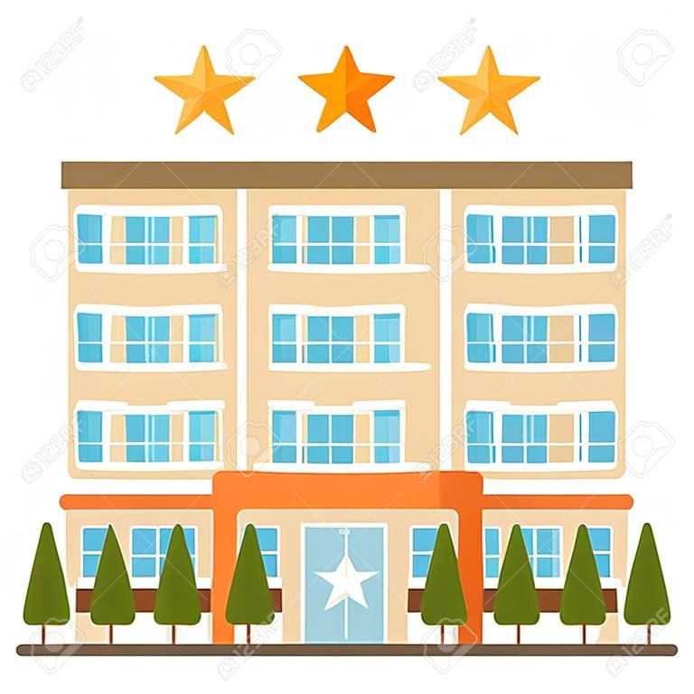 Hotel, hotel icon. Five-star hotel on a white background. Flat design, vector illustration, vector.